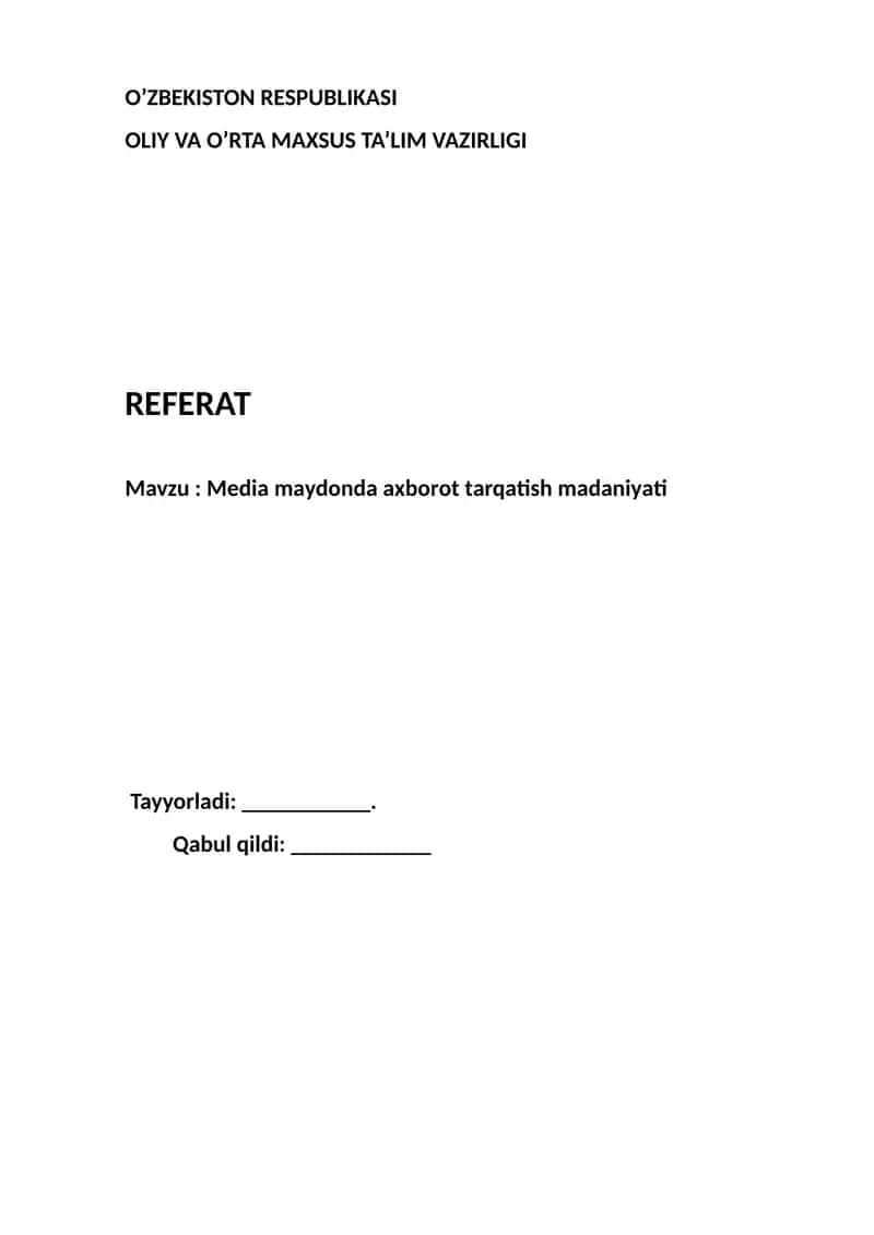 Меdiа mаydоndа ахbоrоt tаrqаtish mаdаniyаti 1