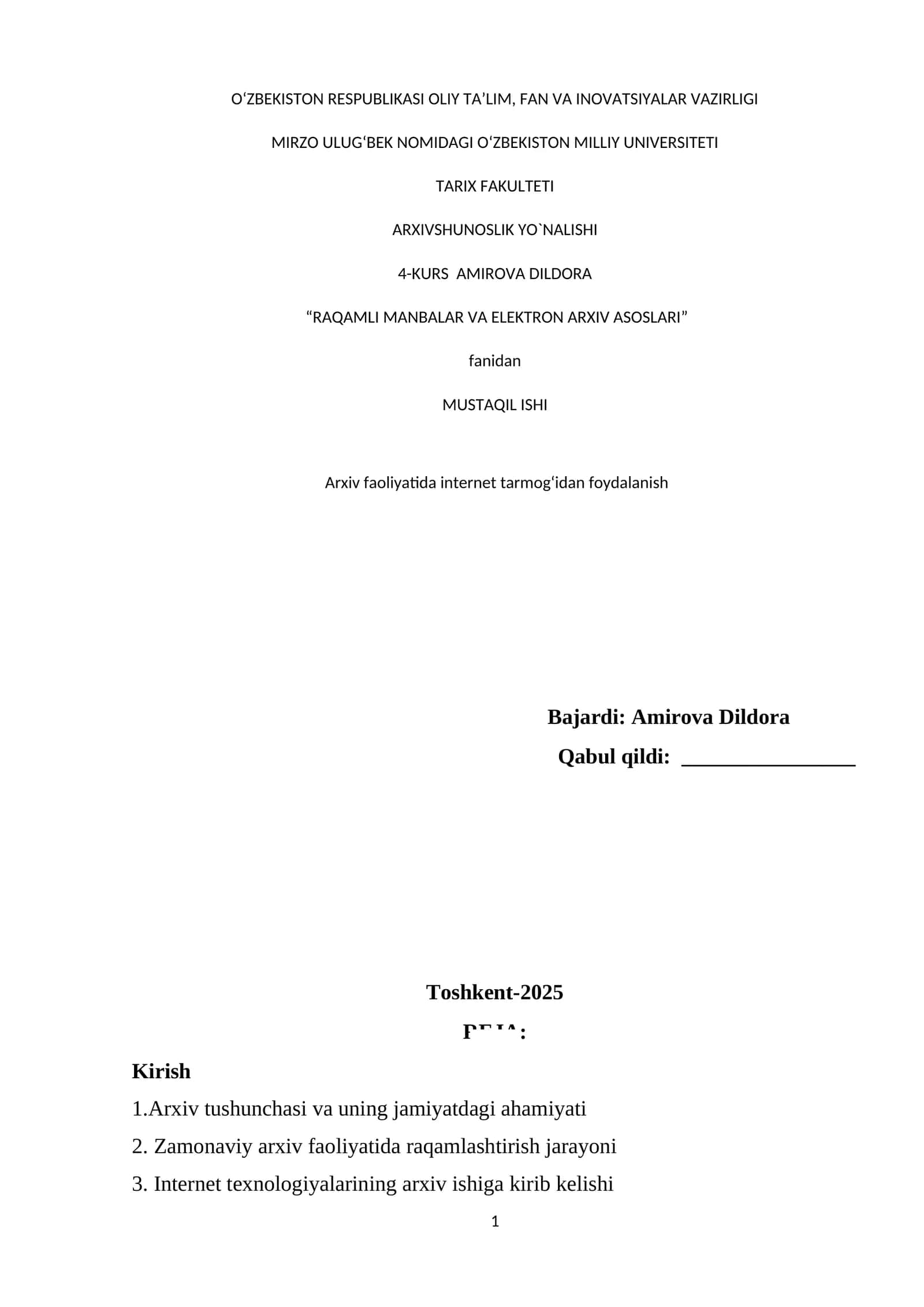 RAQAMLI MANBALAR VA ELEKTRON ARXIV ASOSLARI 1