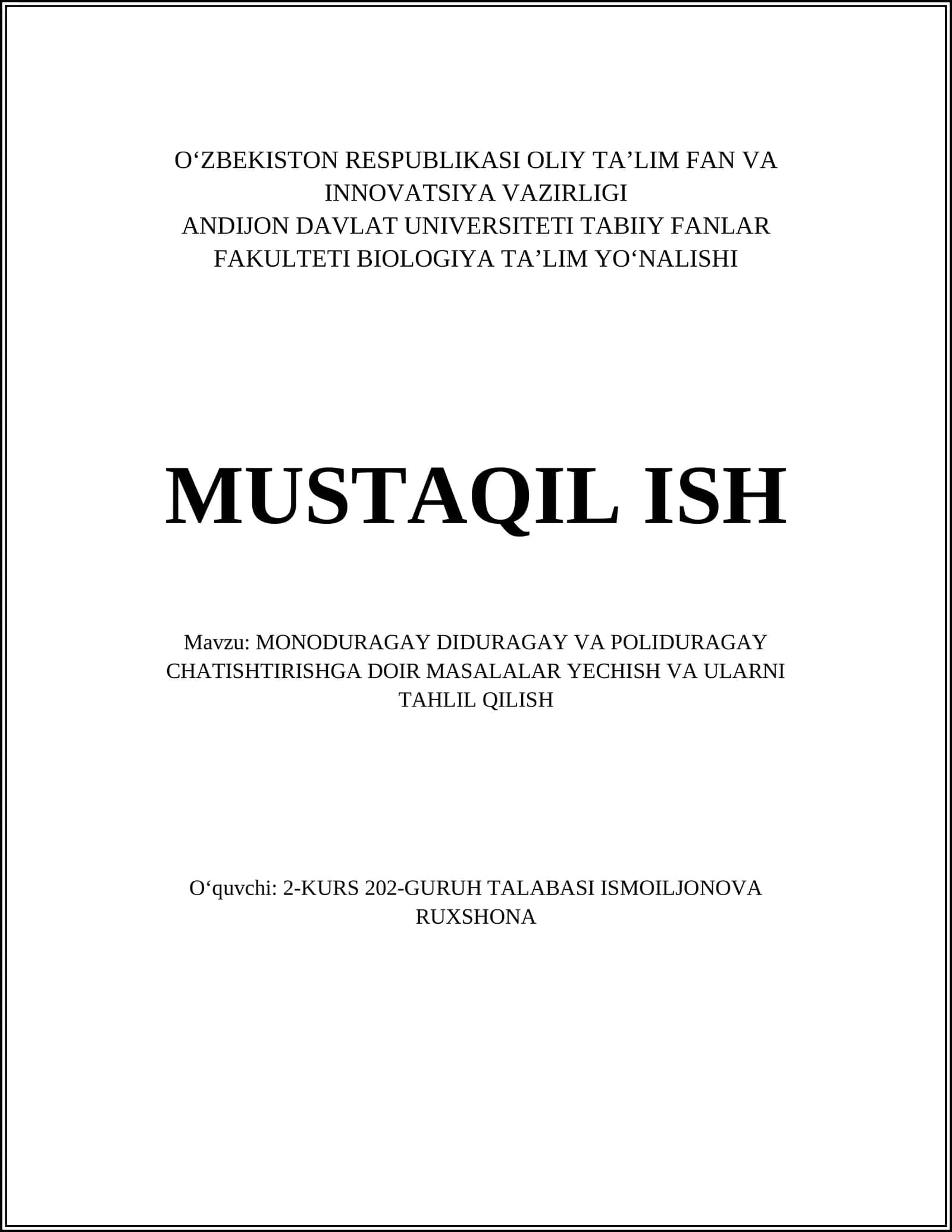 Monoduragay chatishtirish nazariyasi 1