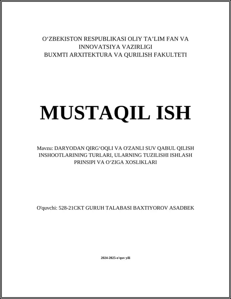 O'zanli suv qabul qilish inshootlari 1
