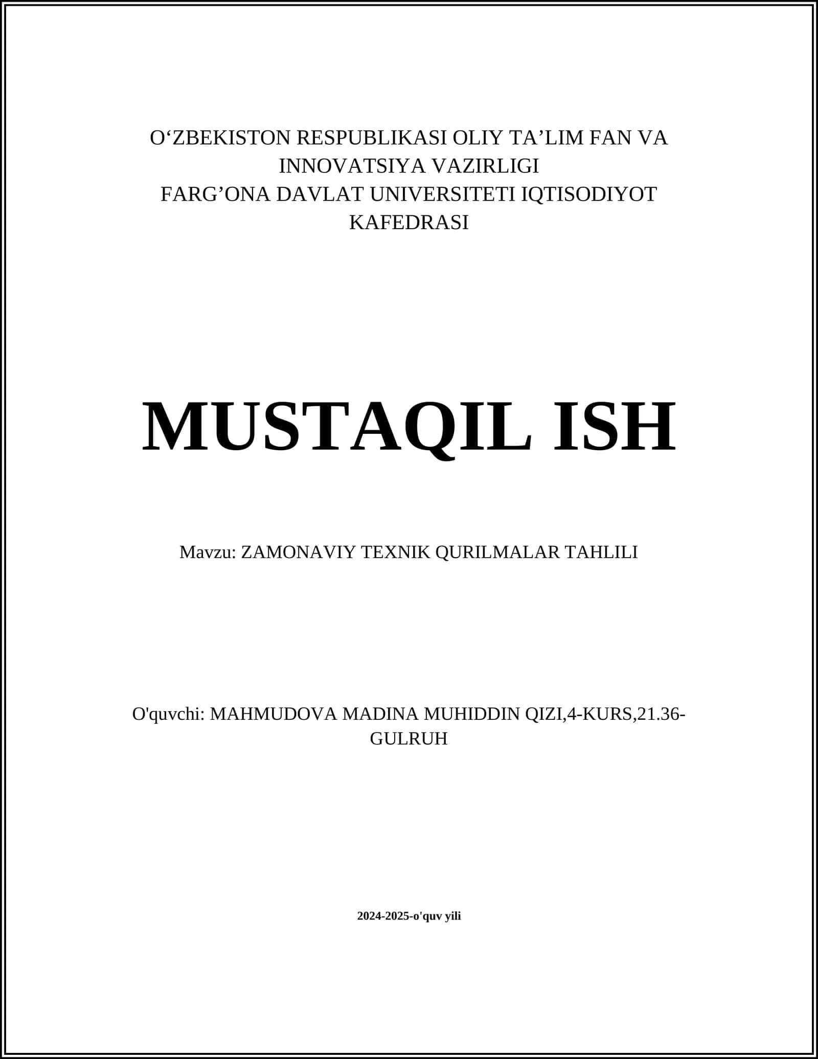 ZAMONAVIY TEXNIK QURILMALAR TAHLILI 1