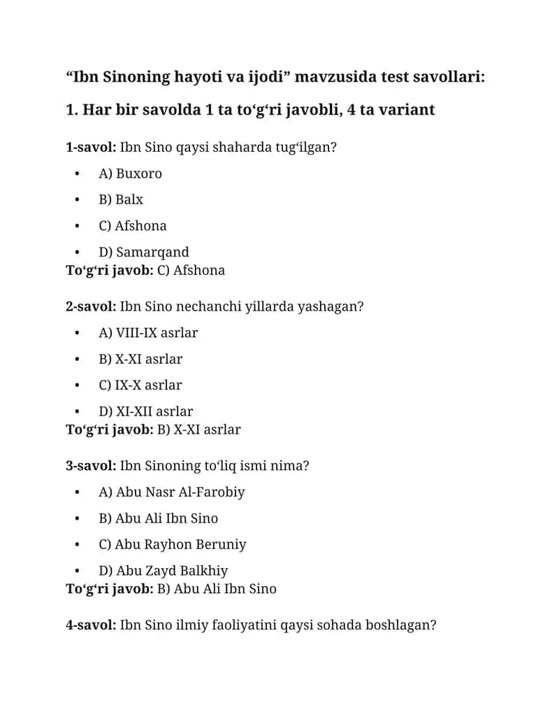 "Ibn Sinoning hayoti va ijodi" 1
