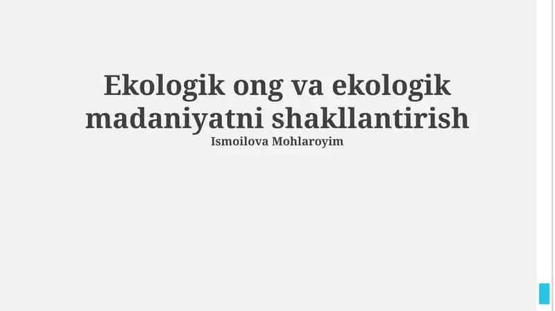 Ekologik ong va ekologik madaniyatni shakllantirish 1