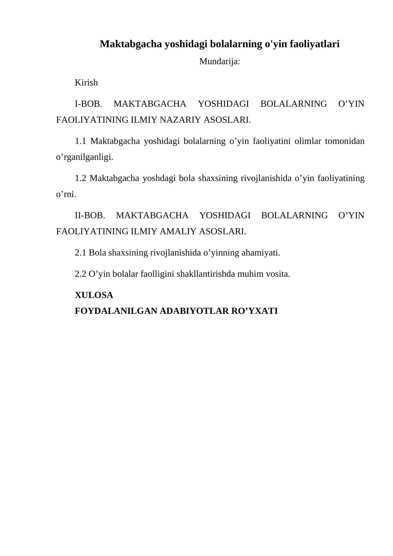 Maktabgacha yoshidagi bolalarning o'yin faoliyatlari 1