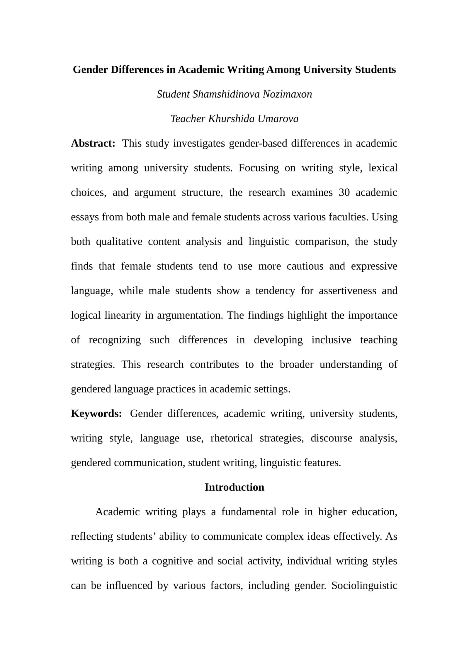 Gender Differences in Academic Writing Among University Students 1