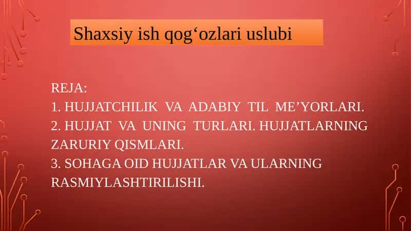 Shaxsiy ish qog‘ozlari uslubi 1