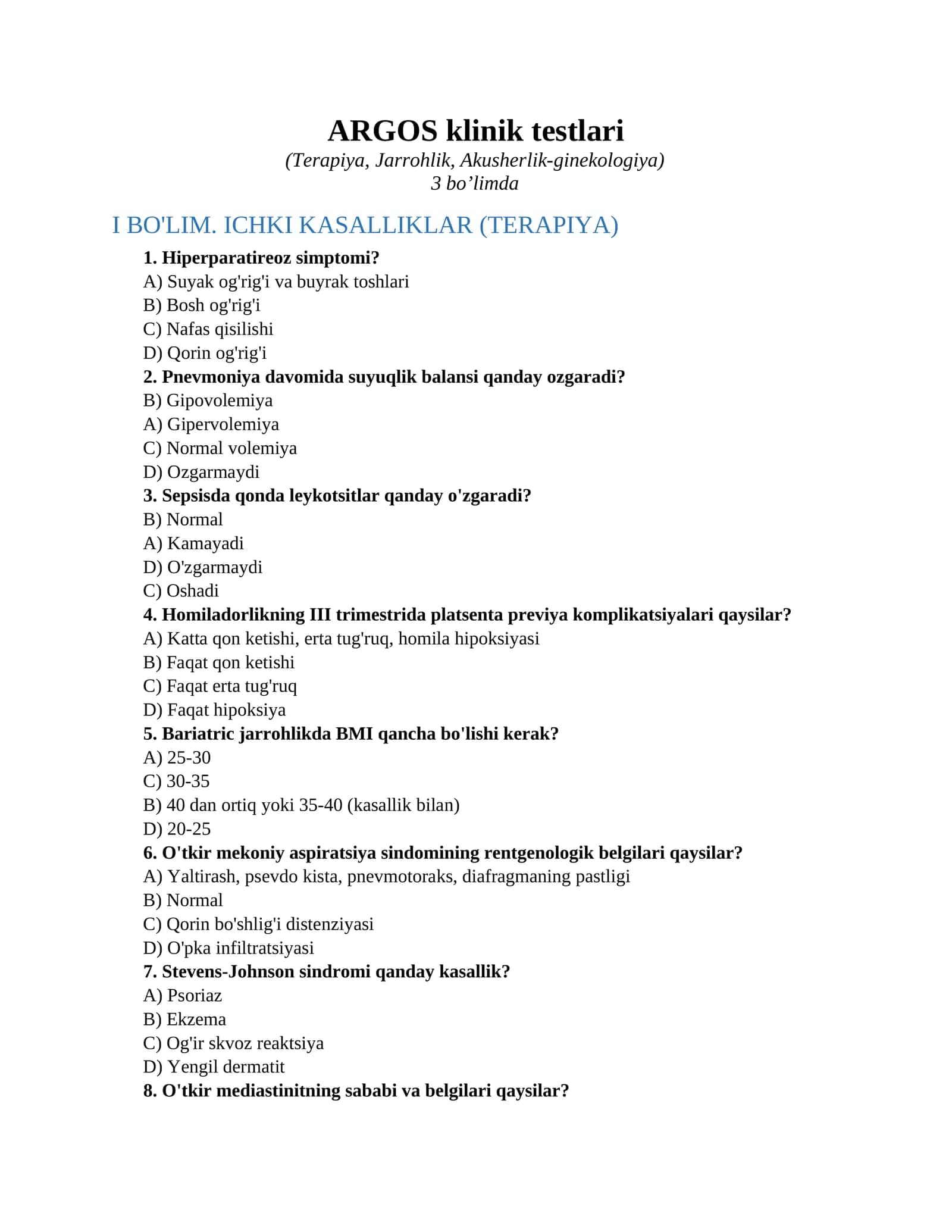 ARGOS klinik testlari 1