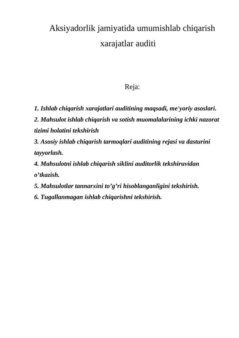 Ishlab chiqarish xarajatlari audit 1