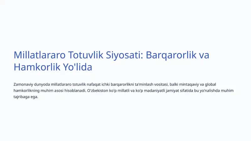 Millatlararo Totuvlik Siyosati 1