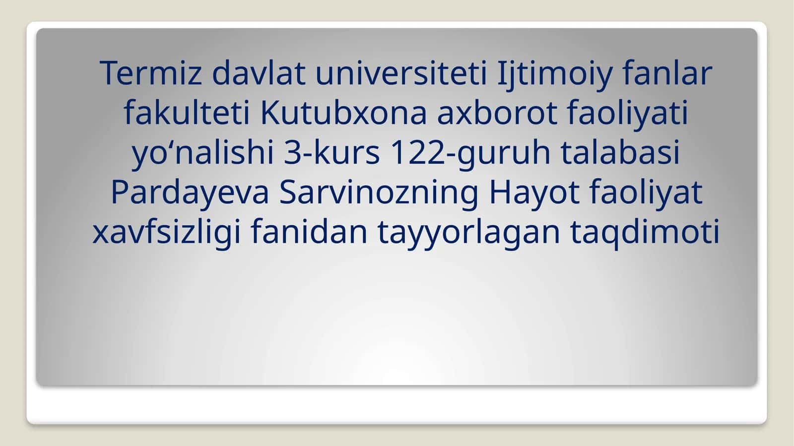 Elektrxavfsizligi fanidan tayyorlangan taqdimot 1