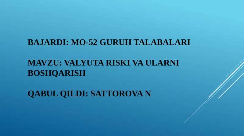 Valyuta Riski va Ular Boshqarish 1
