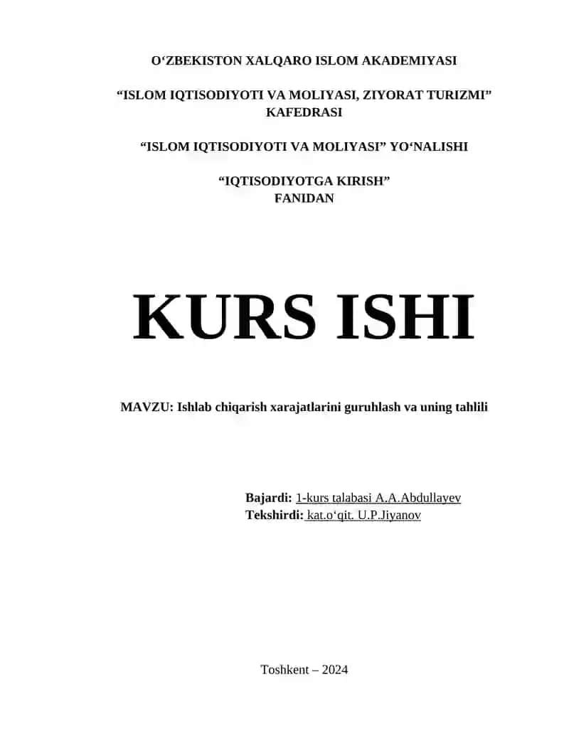 Ishlab chiqarish xarajatlarini guruhlash va uning tahlili