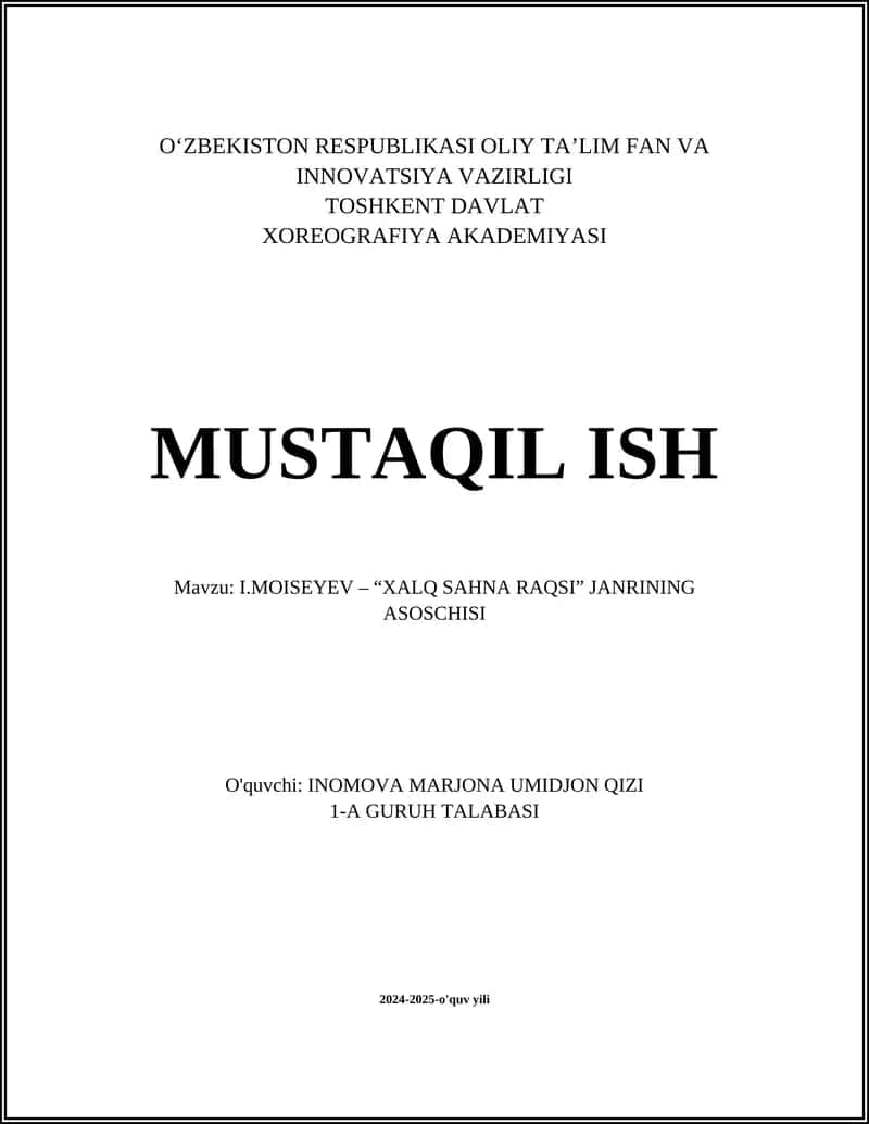 I.MOISEYEV – “XALQ SAHNA RAQSI” JANRINING ASOSCHISI 1