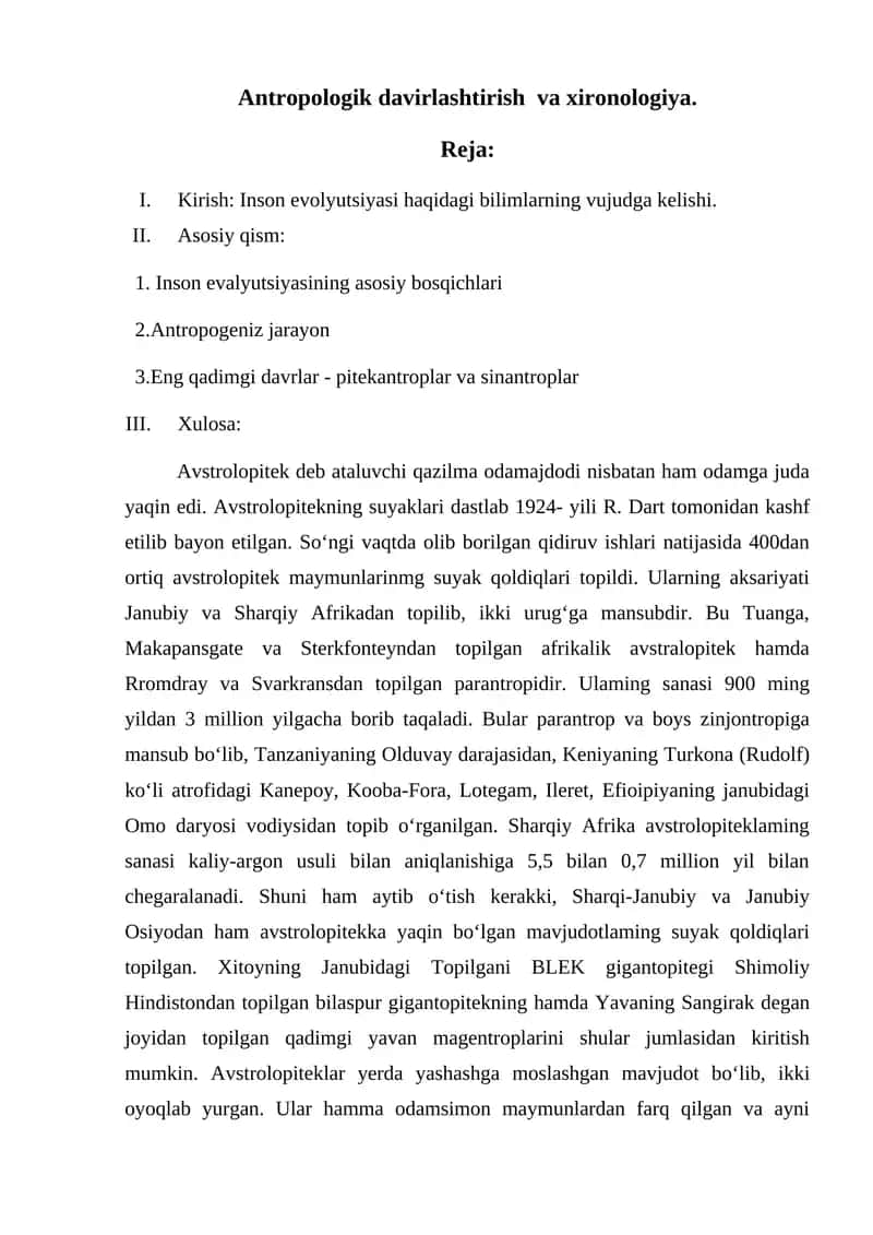 Antropologik davirlashtirish va xironologiya 1