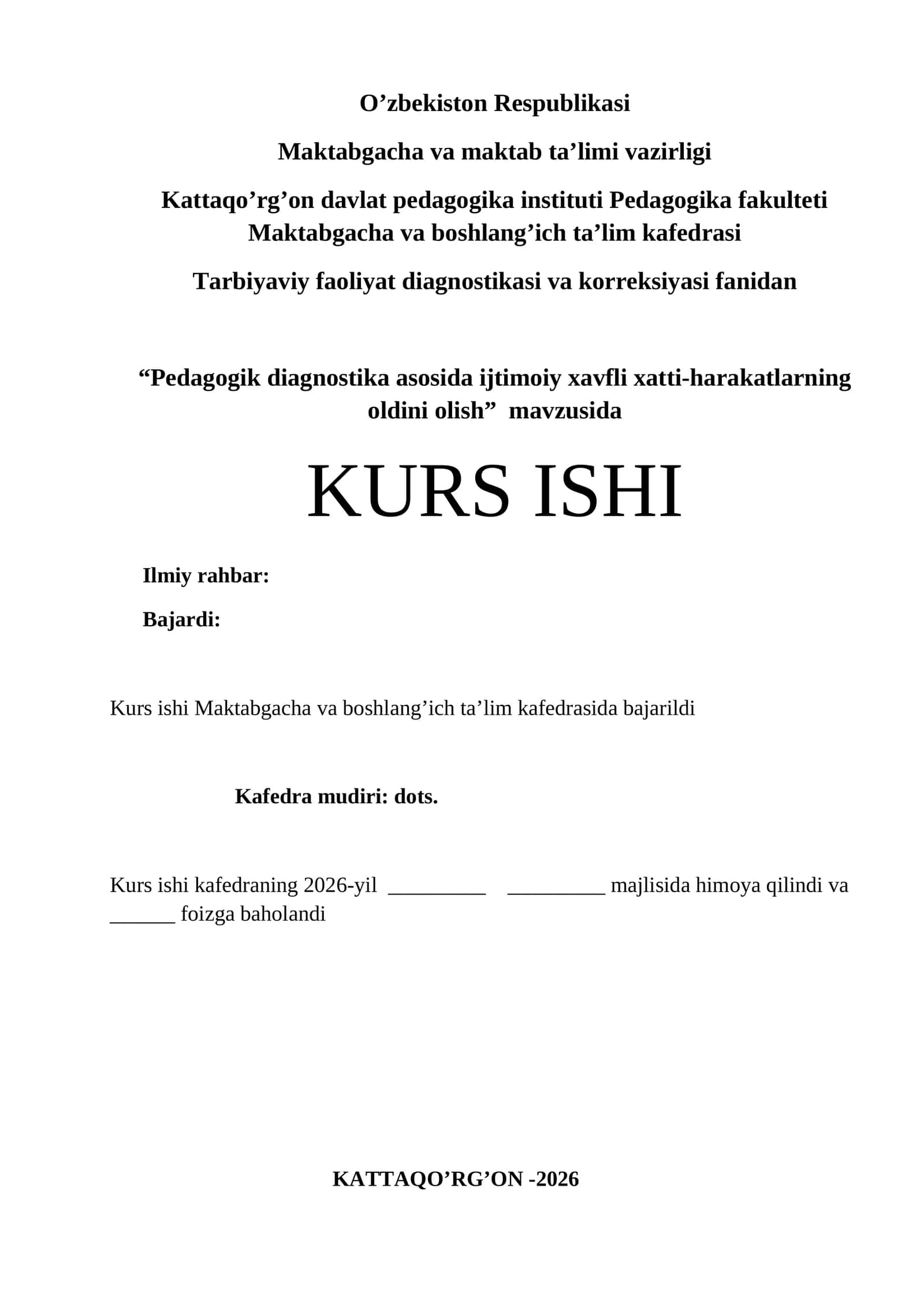 Pedagogik diagnostika asosida ijtimoiy xavfli xatti-harakatlarning oldini olish 1