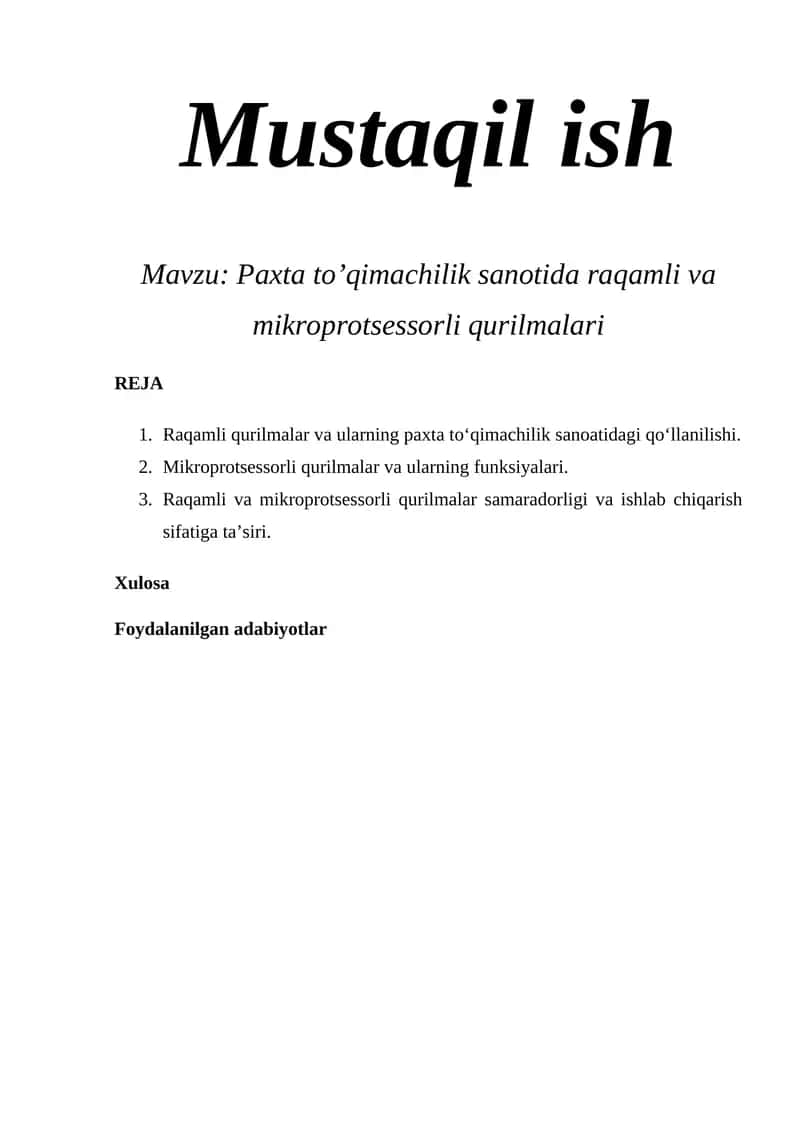 Paxta to’qimachilik sanotida raqamli va mikroprotsessorli qurilmalari 1