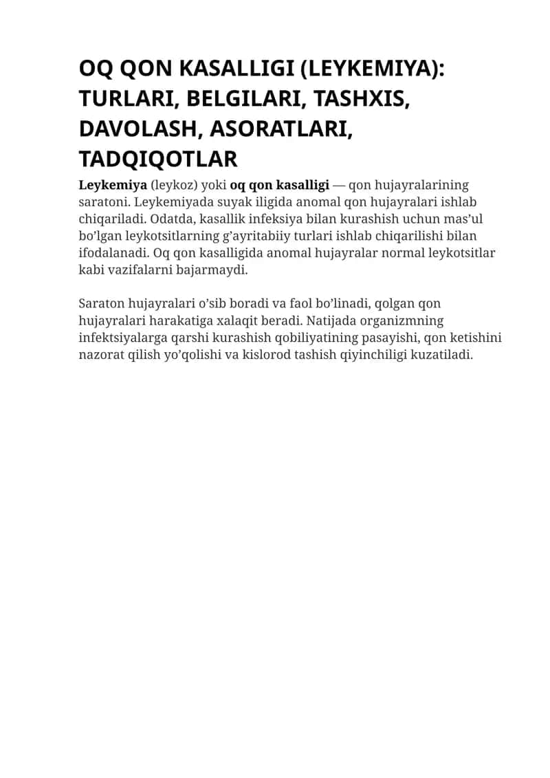 OQ QON KASALLIGI (LEYKEMIYA) 1