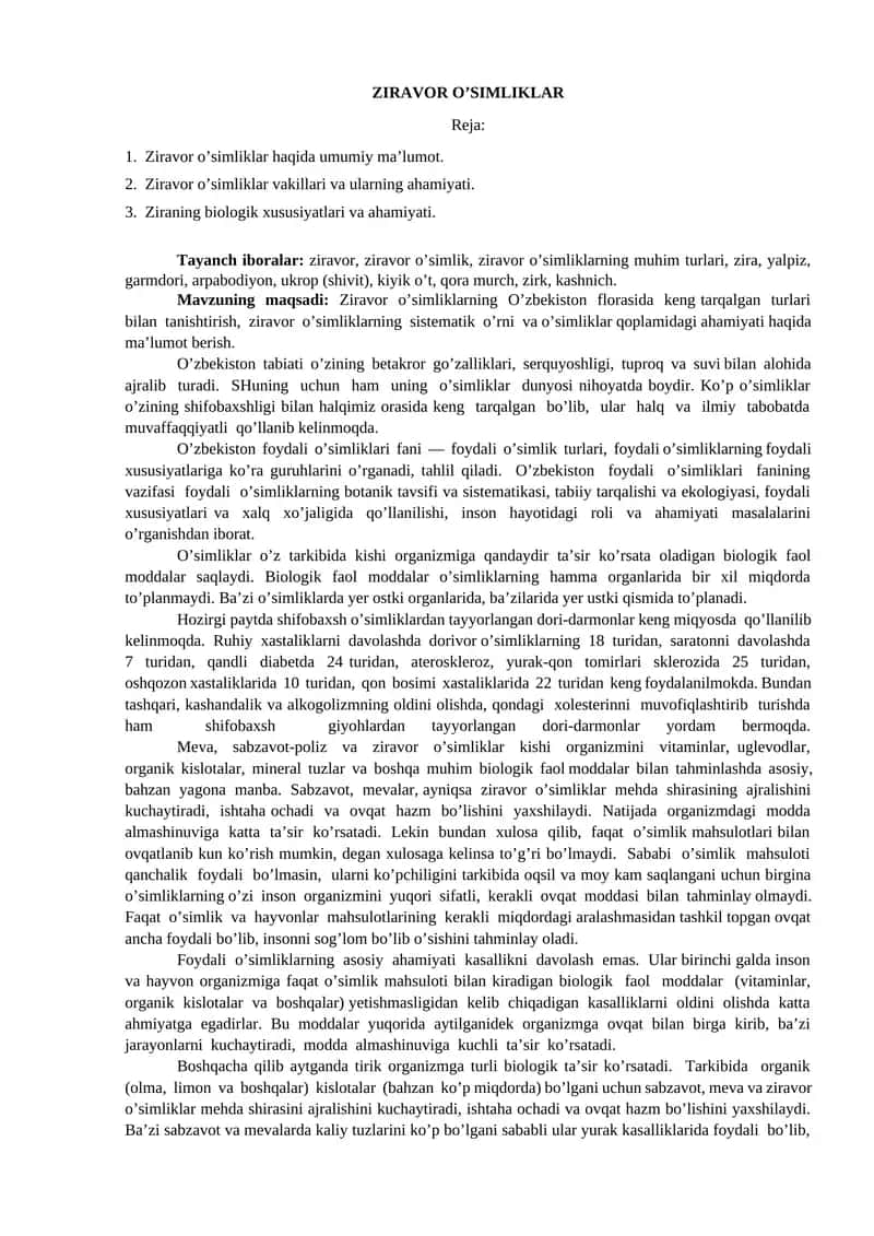 ZIRAVOR O’SIMLIKLAR 1