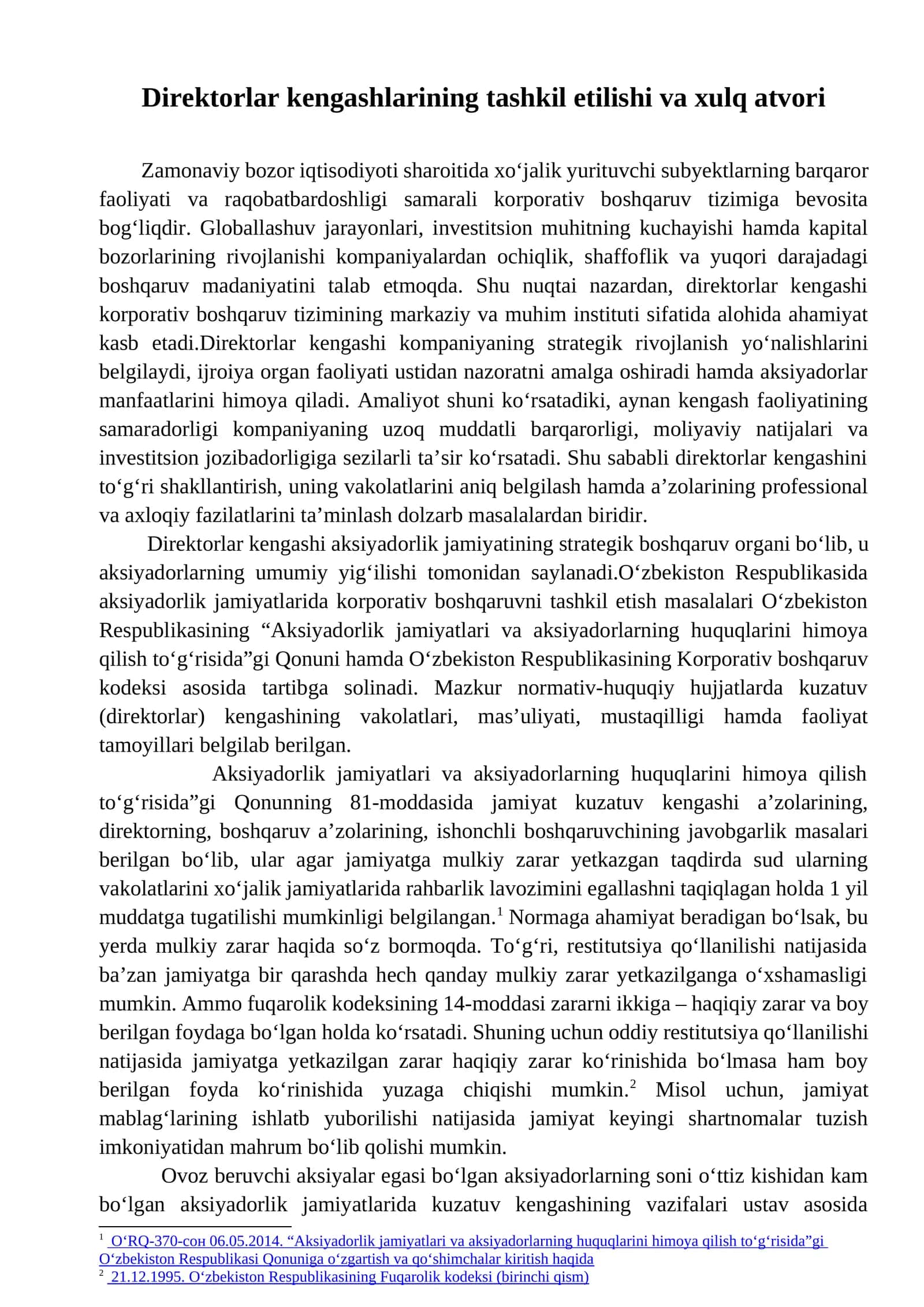 Direktorlar kengashlarining tashkil etilishi va xulq atvori 1