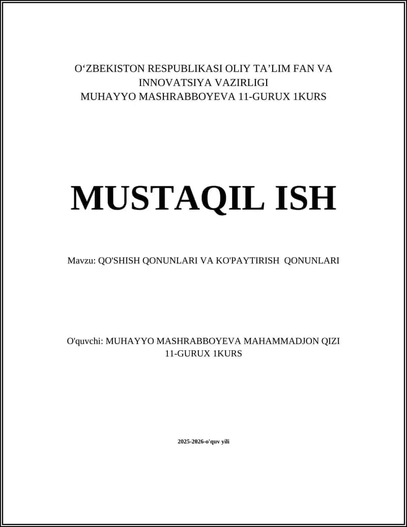 QO'SHISH QONUNLARI VA KO'PAYTIRISH QONUNLARI 1