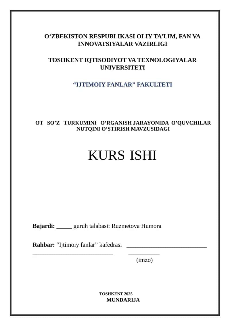 Boshlang'ich Sinflarda OT So'z Turkumini O'rgatish 1