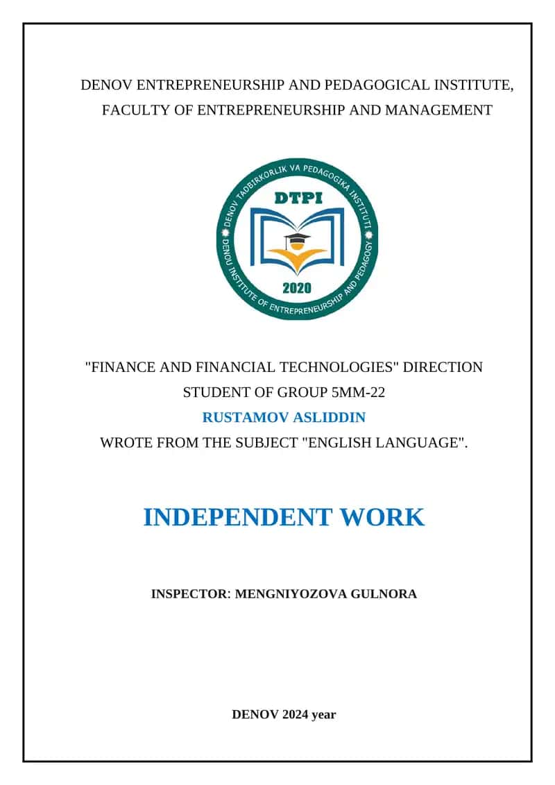 English Language Independent Work 1