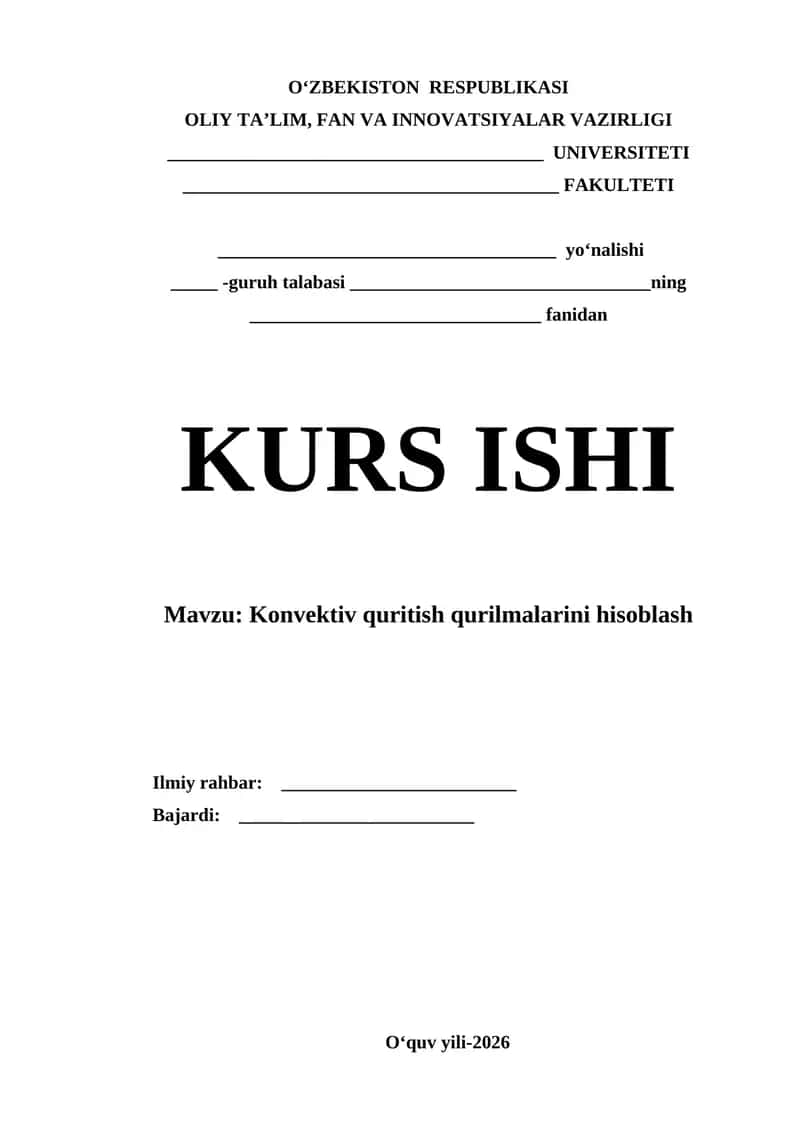 Konvektiv quritish qurilmalarini hisoblash 1