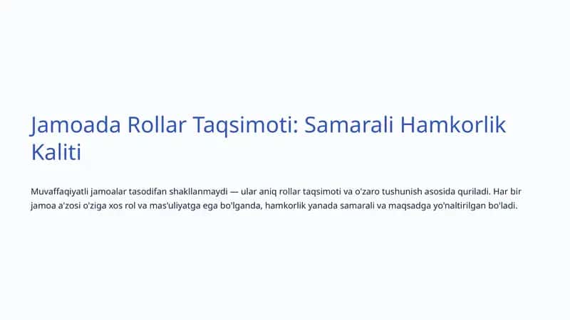 Jamoada Rollar Taqsimoti 1
