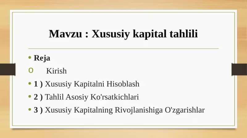 Xususiy kapital tahlili 1