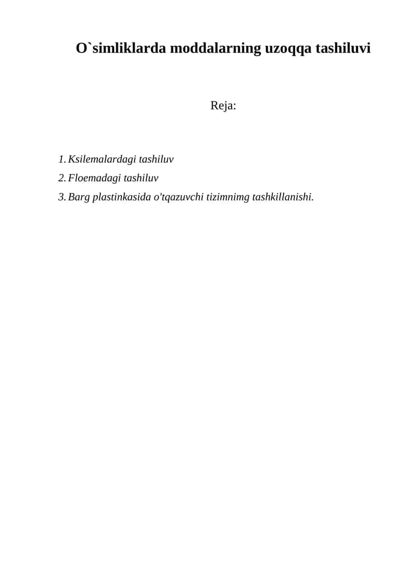 O`simliklarda moddalarning uzoqqa tashiluvi 1