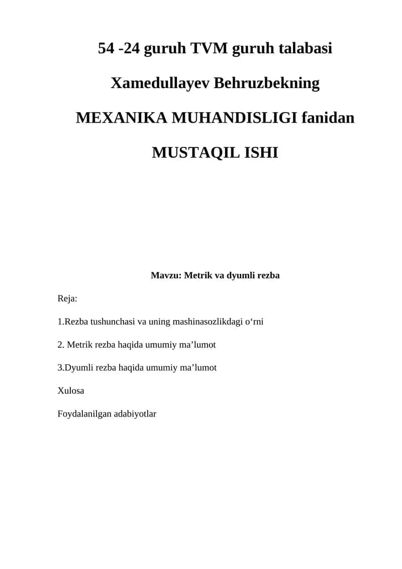 Metrik va dyumli rezba 1