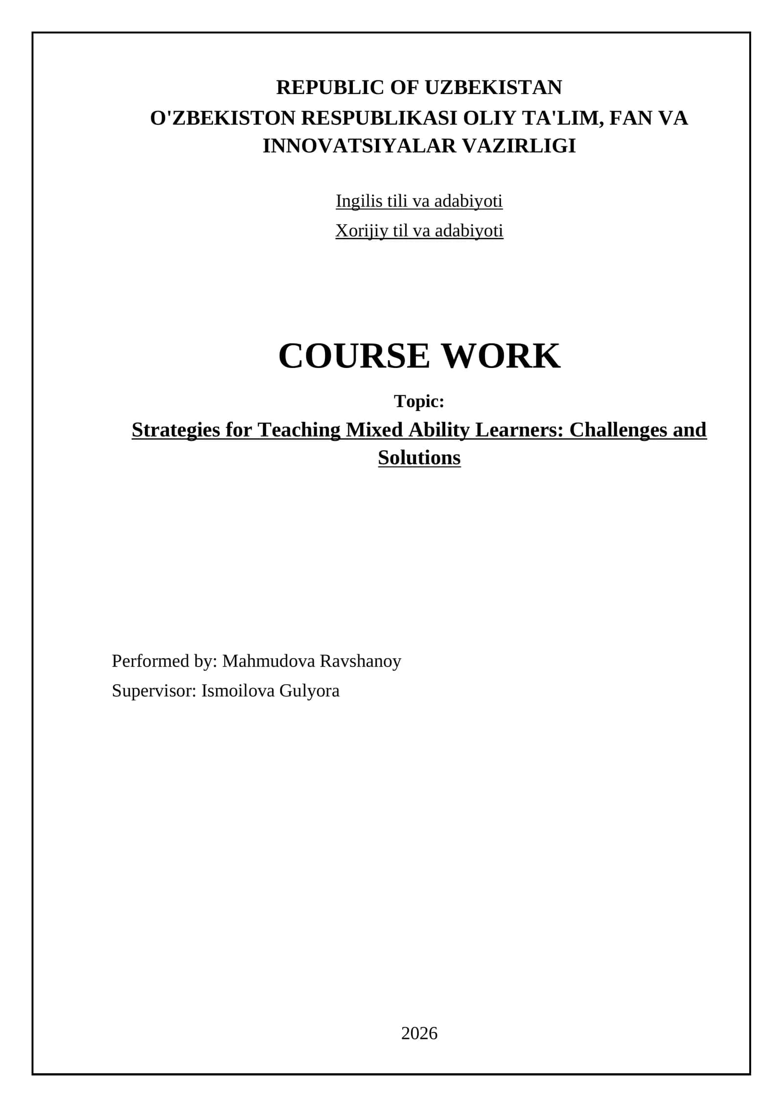 Strategies for Teaching Mixed Ability Learners: Challenges and Solutions 1