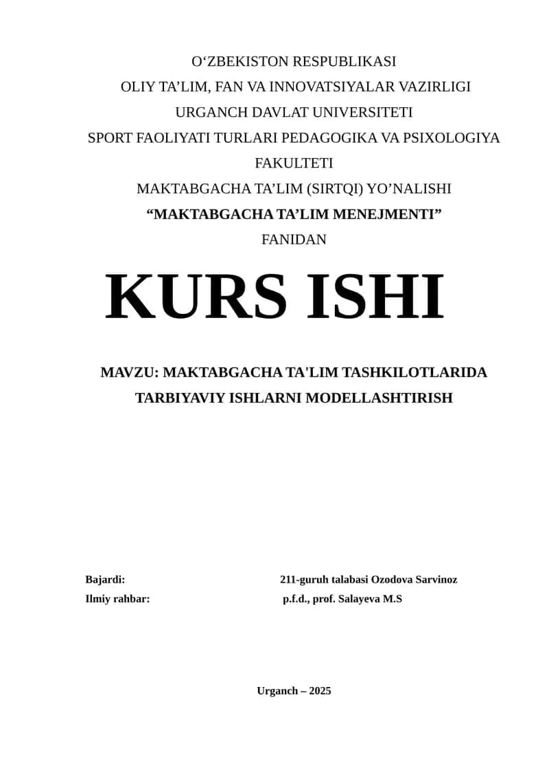 MAKTABGACHA TA'LIM MENEJMENTI 1