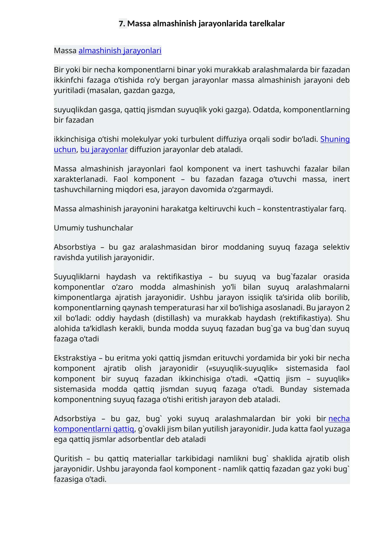 Massa almashinish jarayonlarida tarelkalar 1