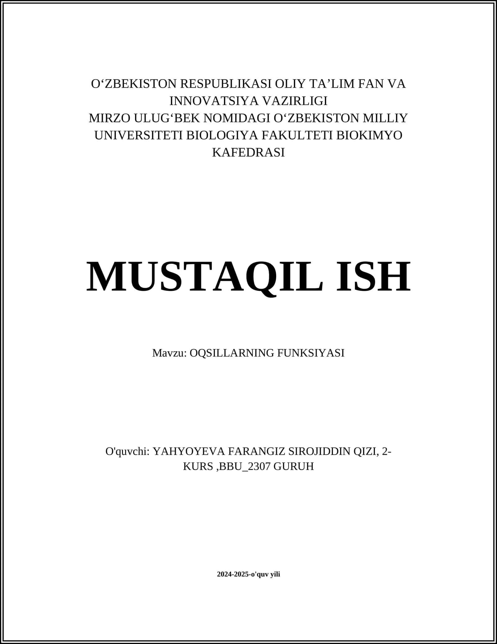OQSILLARNING FUNKSIYASI 1