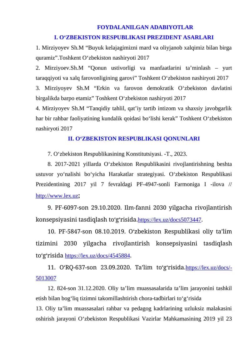 O‘ZBEKISTON RESPUBLIKASI PREZIDENT ASARLARI 1