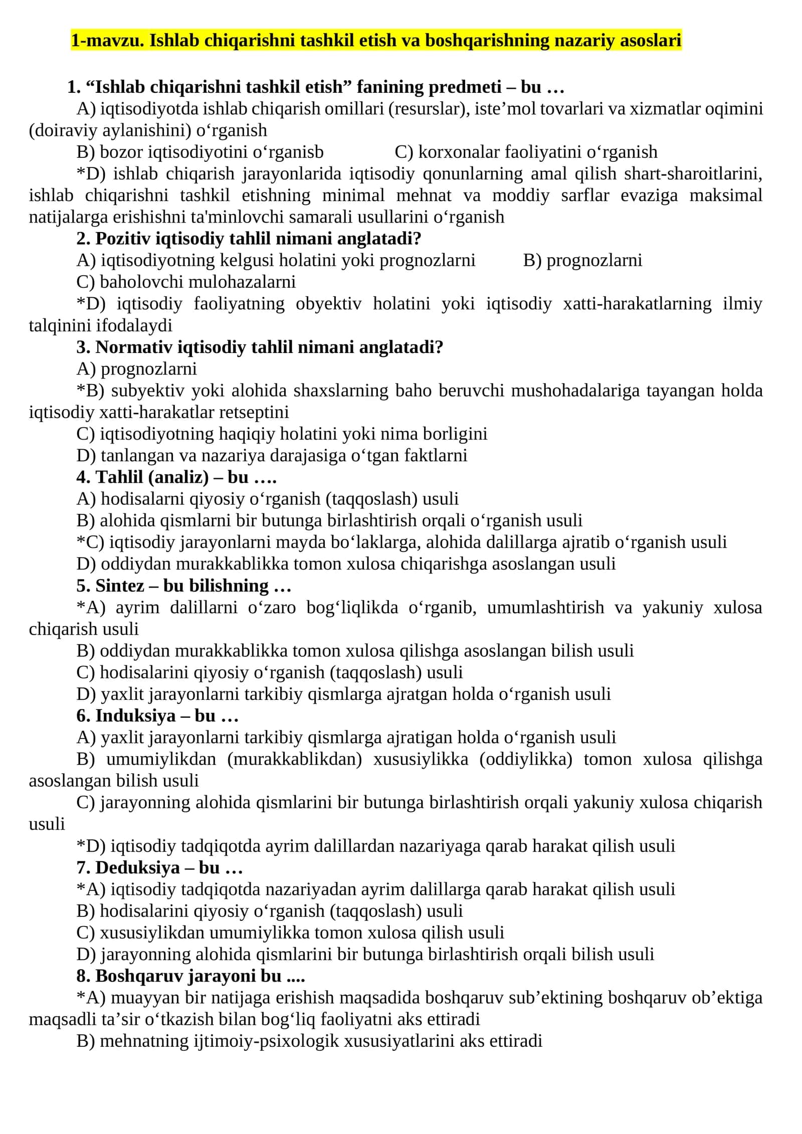 Ishlab chiqarishni tashkil etish va boshqarishning nazariy asoslari 1