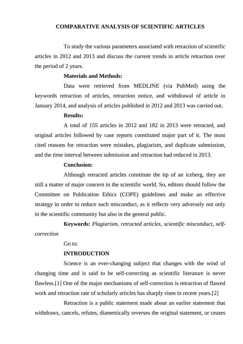 Comparative Analysis of Scientific Articles 1