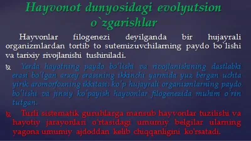 Hayvonot Dunyosidagi Evolutision O'zgarishlar