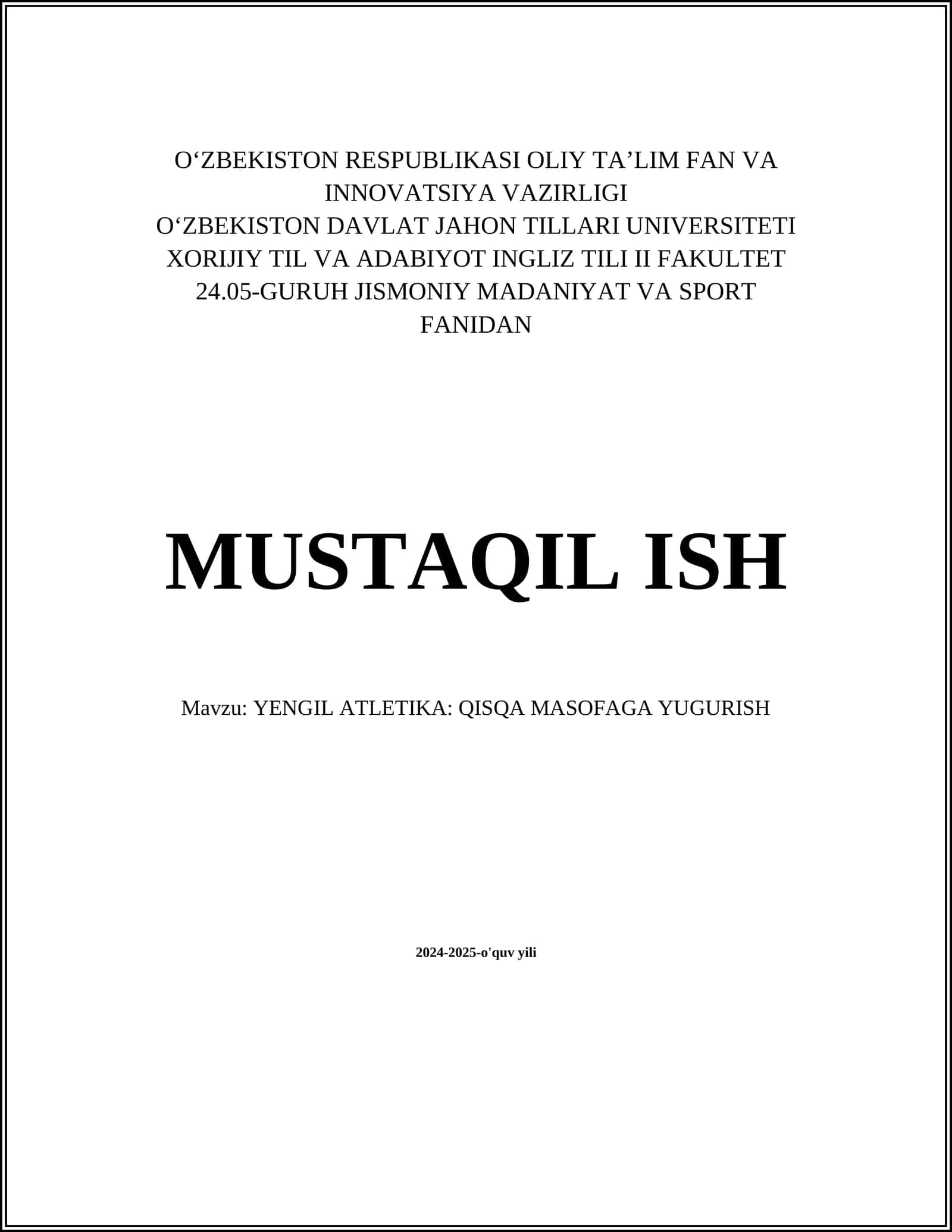 YENGIL ATLETIKA: QISQA MASOFAGA YUGURISH 1