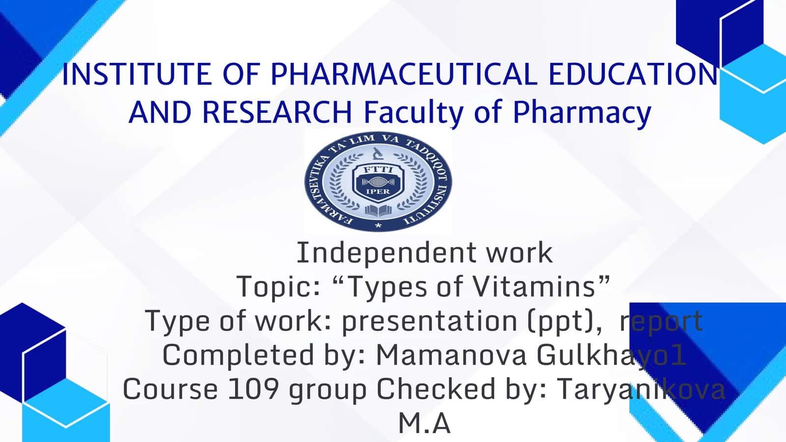 Types of Vitamins Presentation and Report 1