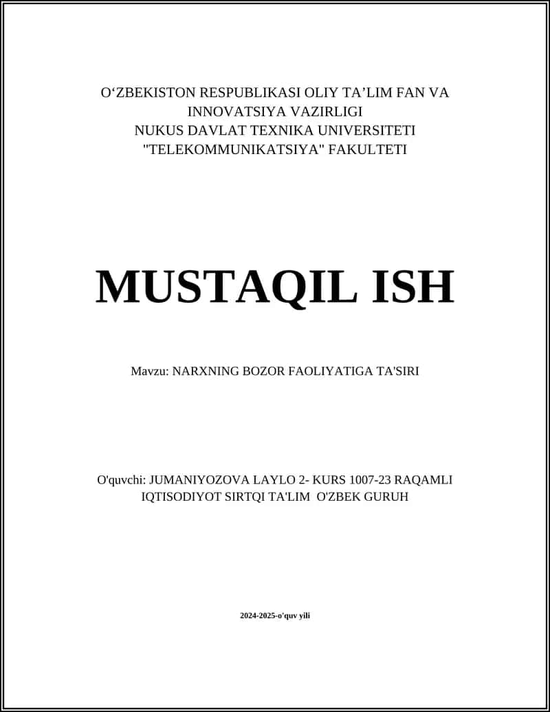 NARXNING BOZOR FAOLIYATIGA TA'SIRI 1