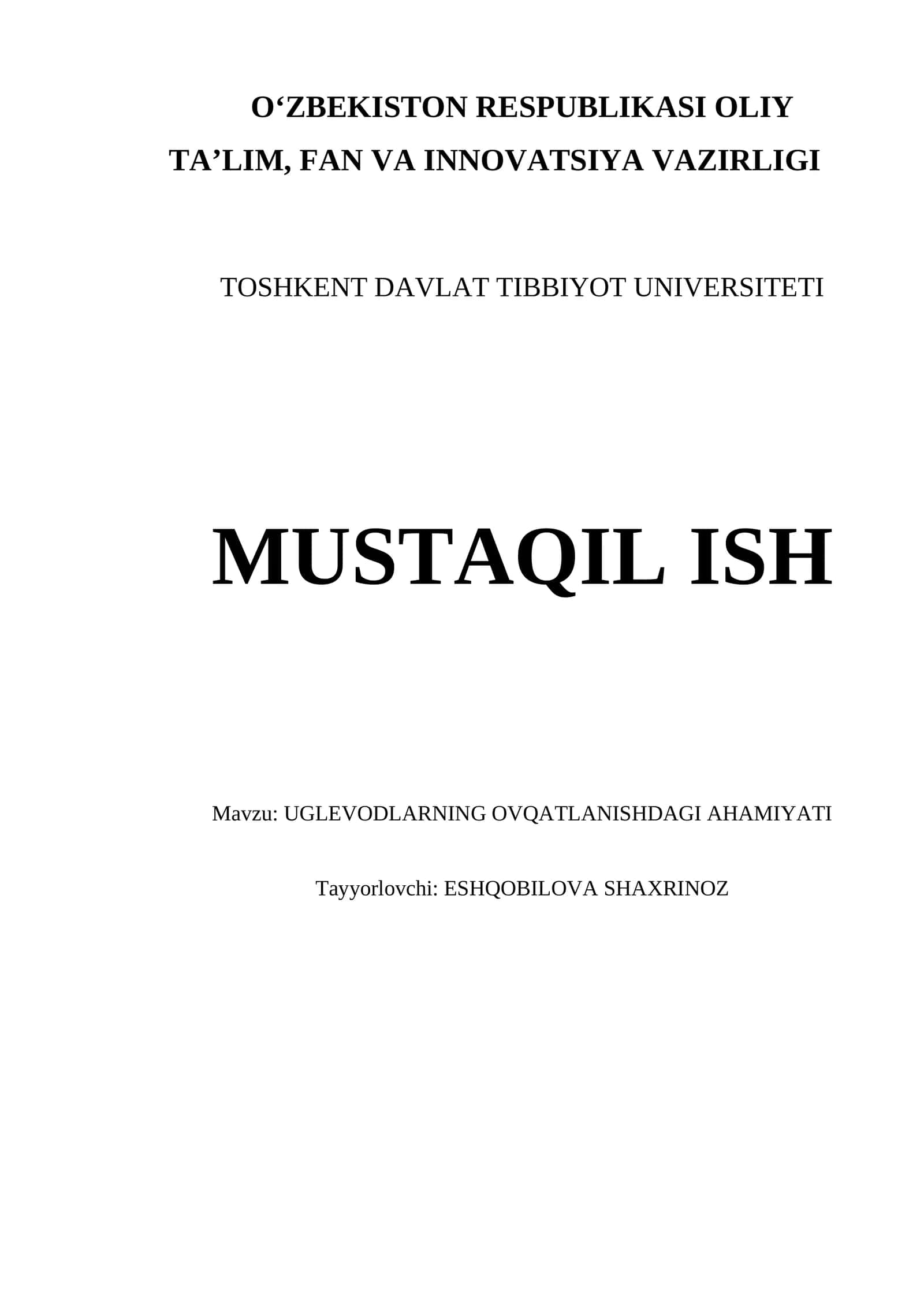 UGLEVODLARNING OVQATLANISHDAGI AHAMIYATI 1