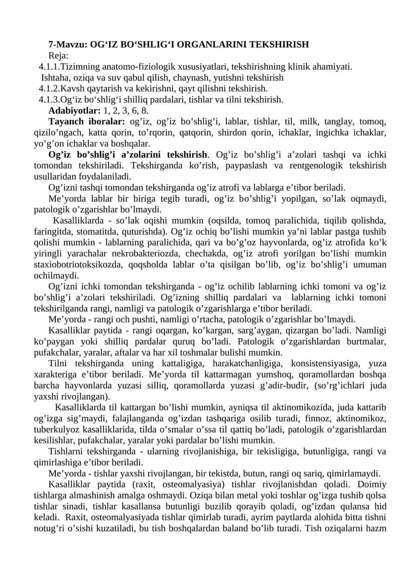 OG‘IZ BO‘SHLIG‘I ORGANLARINI TEKSHIRISH 1