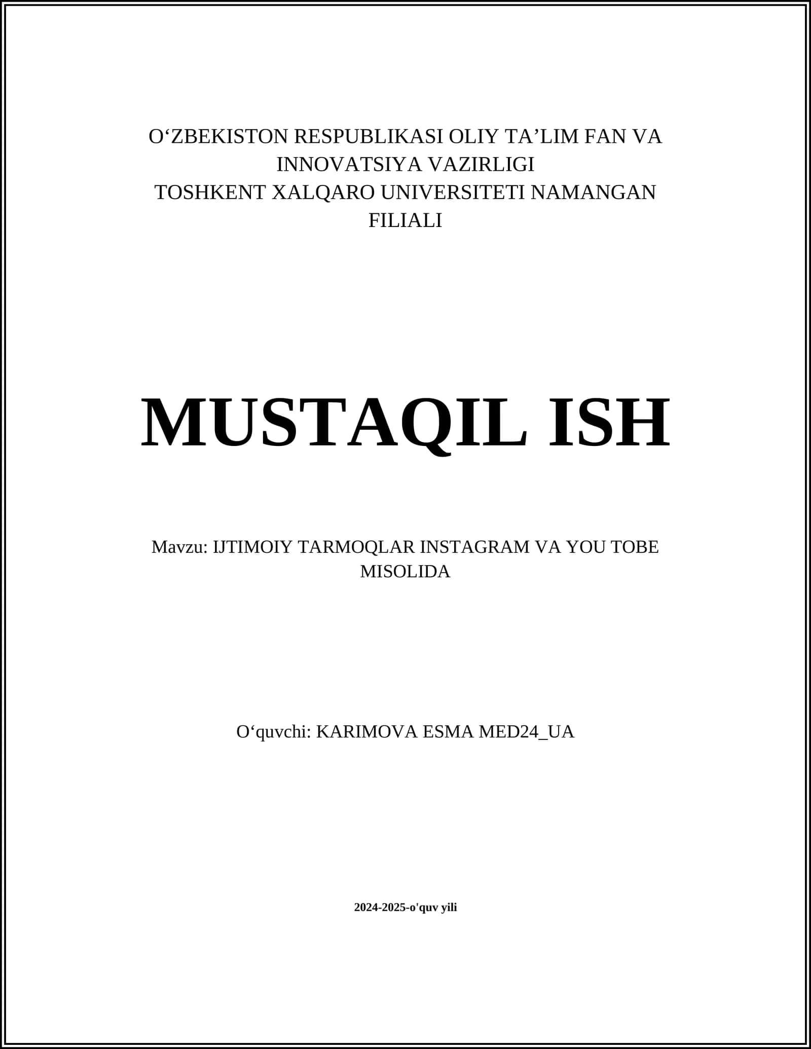 IJTIMOIY TARMOQLAR INSTAGRAM VA YOU TOBE MISOLIDA 1