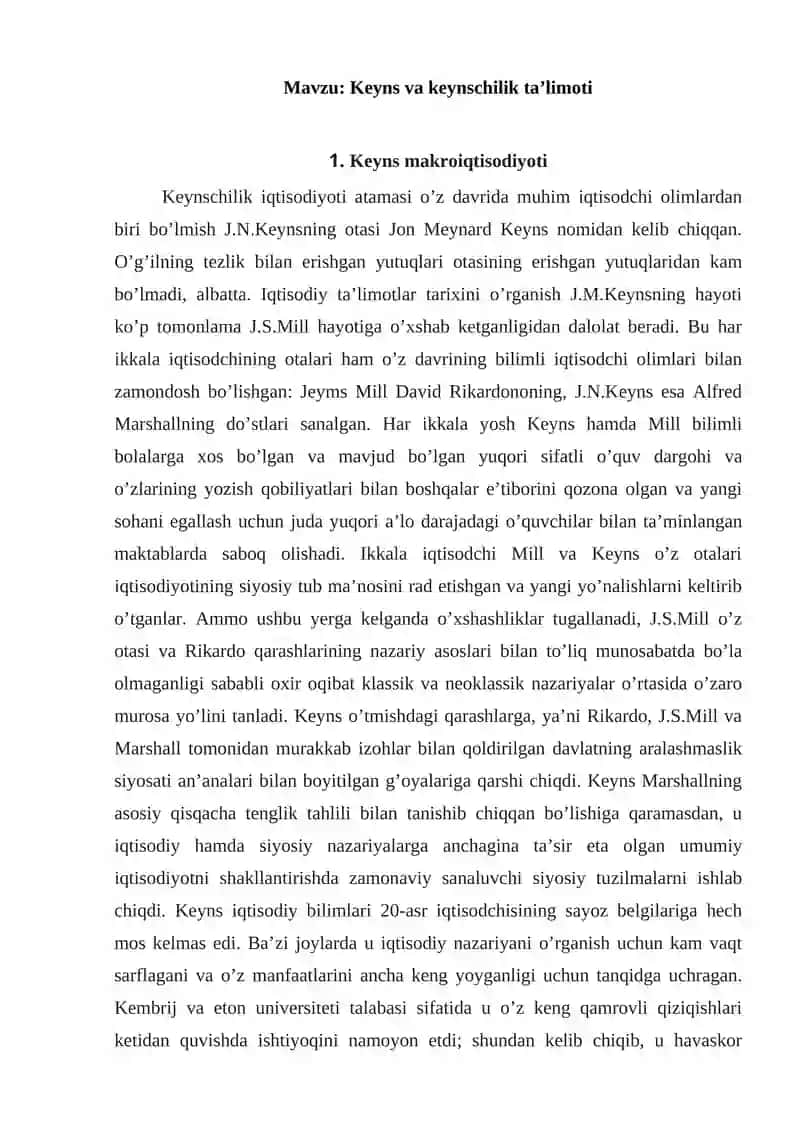 Keyns va keynschilik ta’limoti