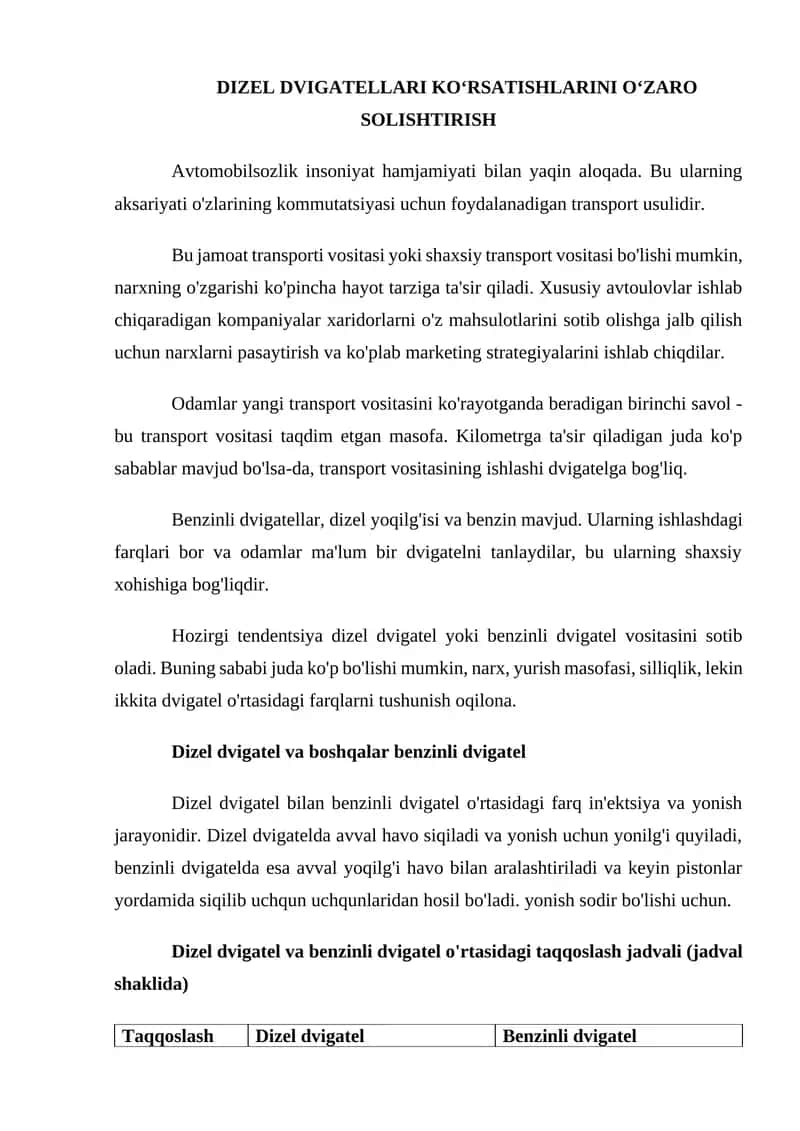 Dizel va benzinli dvigatellar 1