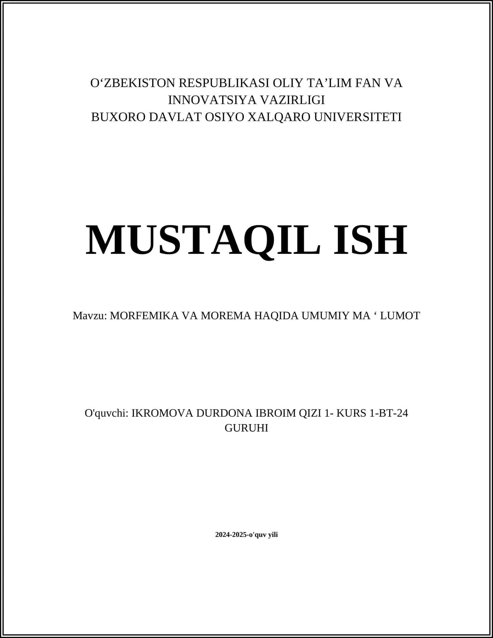 MORFEMIKA VA MOREMA HAQIDA UMUMIY MA ‘ LUMOT 1