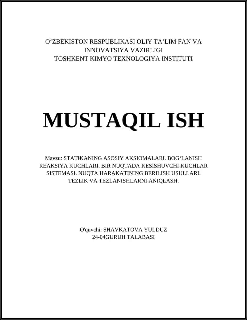 STATIKANING ASOSIY AKSIOMALARI 1