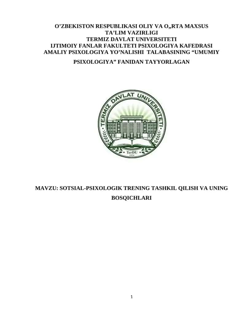 SOTSIAL-PSIXOLOGIK TRENING TASHKIL QILISH VA UNING BOSQICHLARI 1
